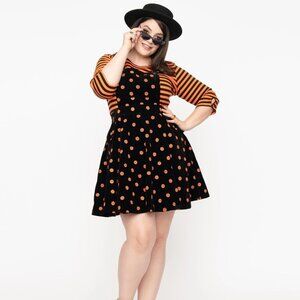 Unique Vintage Halloween Black & Orange Pumpkin Corduroy Brionne Pinafore NWT